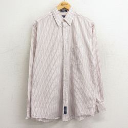 L★古着 長袖 シャツ メンズ 90年代 90s コットン ボタンダウン 白他 ホワイト ストライプ 24feb12 中古 トップス