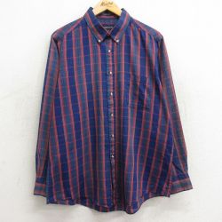 XL★古着 長袖 シャツ メンズ 80年代 80s ボタンダウン 紺他 ネイビー チェック 24feb13 中古 トップス
