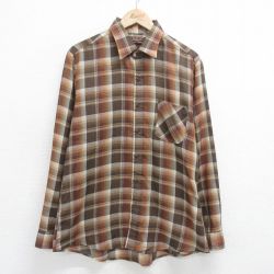 【50%OFF】XL★古着 h.i.s 長袖 シャツ メンズ 80年代 80s 濃茶他 ブラウン チェック 24feb14 中古 トップス