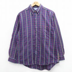 L★古着 長袖 シャツ メンズ 00年代 00s コットン ボタンダウン 紺他 ネイビー チェック 24feb15 中古 トップス