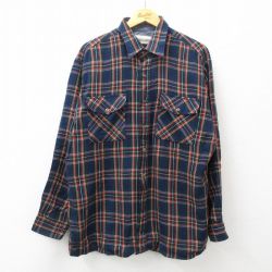 XL★古着 長袖 シャツ メンズ 00年代 00s 大きいサイズ 紺他 ネイビー タータン チェック 24feb17 中古 トップス