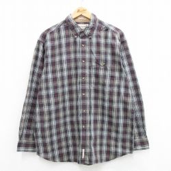 L★古着 長袖 シャツ メンズ コットン ボタンダウン 紫系他 パープル チェック 24feb20 中古 トップス