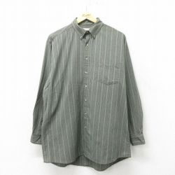 XL★古着 長袖 シャツ メンズ 大きいサイズ 濃緑他 グリーン ストライプ 24feb20 中古 トップス