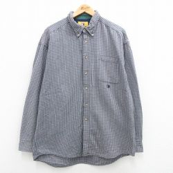 XL★古着 ダックヘッド 長袖 シャツ メンズ コットン ボタンダウン 紺他 ネイビー チェック 24feb22 中古 トップス