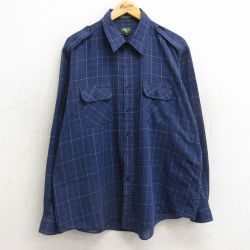 XL★古着 長袖 シャツ メンズ 90年代 90s 大きいサイズ 紺 ネイビー チェック 24feb23 中古 トップス