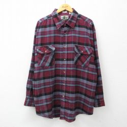 XL★古着 長袖 シャツ メンズ 00年代 00s 大きいサイズ ボタンダウン エンジ他 チェック 24feb23 中古 トップス