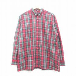 XL★古着 バンヒューセン 長袖 シャツ メンズ 90年代 90s ボタンダウン エンジ他 チェック 24may16 中古 トップス