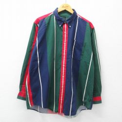 90s 長袖シャツ ネイビーストライプ XL | 古着