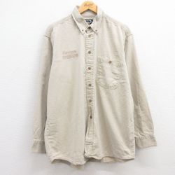 【50%OFF】XL★古着 長袖 シャツ メンズ 00年代 00s INFRAFONE 大きいサイズ コットン ボタンダウン ベージュ カーキ 霜降り デニム 24jun10 中古 トップス