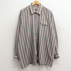 XL★古着 長袖 シャツ メンズ 80年代 80s 大きいサイズ ベージュ他 カーキ ストライプ 24aug19 中古 トップス