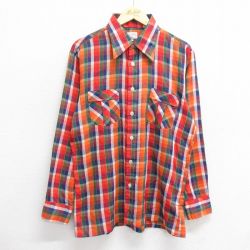 【50%OFF】M★古着 長袖 シャツ メンズ 90年代 90s オレンジ他 チェック 24sep05 中古 トップス