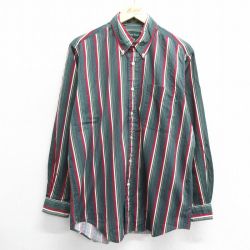 XL★古着 長袖 シャツ メンズ 00年代 00s コットン ボタンダウン 緑他 グリーン ストライプ 24sep11 中古 トップス