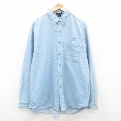 XL★古着 長袖 シャツ メンズ 00年代 00s HBSJ 大きいサイズ コットン ボタンダウン 薄紺 ネイビー デニム 24sep13 中古 トップス