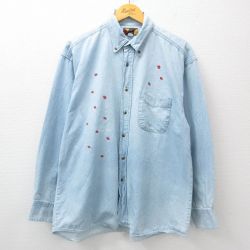 【50%OFF】XL★古着 長袖 シャツ メンズ 00年代 00s てんとう虫 コットン ボタンダウン 薄紺 ネイビー デニム 24sep14 中古 トップス