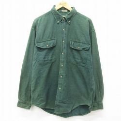 XL★古着 長袖 シャツ メンズ コットン ボタンダウン 緑 グリーン 24sep18 中古 トップス