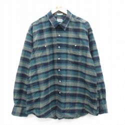 XL★古着 長袖 シャツ メンズ 90年代 90s ロング丈 紺他 ネイビー チェック 24sep26 中古 トップス