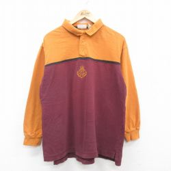 L★古着 エアロポステール AEROPOSTALE 長袖 ポロ シャツ メンズ 90年代 90s コットン エンジ他 24sep30 24oct01 中古 トップス