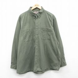 XL★古着 ラングラー Wrangler 長袖 シャツ メンズ 00年代 00s 大きいサイズ ボタンダウン 濃緑 グリーン 24oct05 中古 トップス