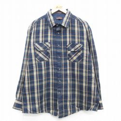 XL★古着 長袖 シャツ メンズ 90年代 90s 大きいサイズ 紺他 ネイビー チェック 24oct09 中古 トップス