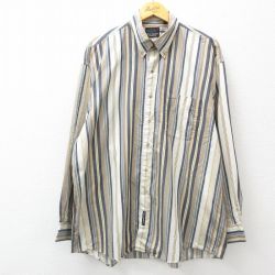 XL★古着 グレッグノーマン 長袖 シャツ メンズ 大きいサイズ ロング丈 コットン ボタンダウン ベージュ系他 カーキ ストライプ 24nov15 中古 トップス