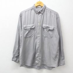 L★古着 長袖 シャツ メンズ 90年代 90s レーヨン ボタンダウン グレー 24nov15 中古 トップス