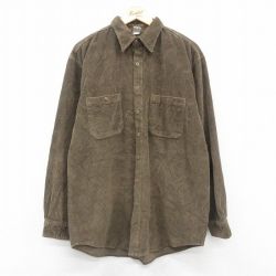 XL★古着 THE TERRITORY AHEAD 長袖 シャツ メンズ 00年代 00s コーデュロイ 太畝 ロング丈 コットン 茶系 ブラウン 24nov15 中古 トップス