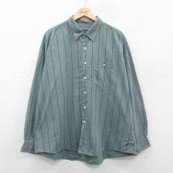 XL★古着 長袖 シャツ メンズ 大きいサイズ コットン 緑系他 グリーン ストライプ 24nov15 中古 トップス