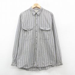 L★古着 セントジョンズベイ 長袖 シャツ メンズ 90年代 90s ロング丈 コットン グレー他 ストライプ 24nov15 中古 トップス
