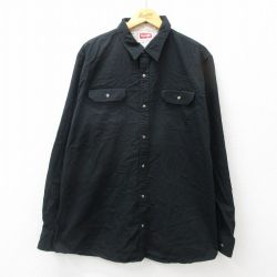XL★古着 ラングラー Wrangler 長袖 シャツ メンズ 大きいサイズ ロング丈 コットン 黒 ブラック 24nov18 中古 トップス
