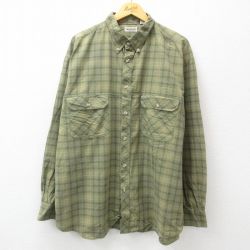 XL★古着 長袖 シャツ メンズ 大きいサイズ コットン ボタンダウン 薄緑他 グリーン チェック 24nov18 中古 トップス