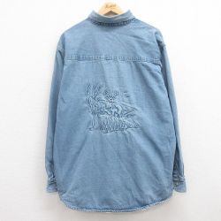 【50%OFF】XL★古着 長袖 シャツ メンズ シカ 大きいサイズ コットン ボタンダウン 紺 ネイビー デニム 24nov18 中古 トップス