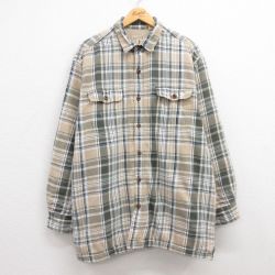 XL★古着 レッドヘッド 長袖 シャツ メンズ 大きいサイズ ロング丈 コットン ベージュ他 カーキ チェック 内側フリース 24nov18 中古 トップス