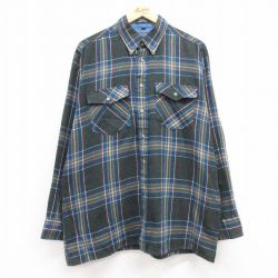 L★古着 バンヒューセン 長袖 シャツ メンズ 90年代 90s ボタンダウン グレー他 チェック 24nov18 中古 トップス