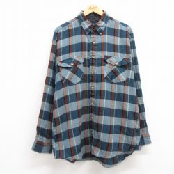 XL★古着 バンヒューセン 長袖 シャツ メンズ ボタンダウン 紺他 ネイビー チェック 24nov18 中古 トップス