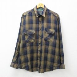 XL★古着 長袖 シャツ メンズ 90年代 90s 紺他 ネイビー チェック 24nov19 中古 トップス