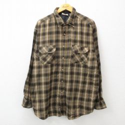 XL★古着 長袖 シャツ メンズ 00年代 00s 大きいサイズ 茶他 ブラウン チェック 24nov19 中古 トップス