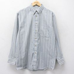 L★古着 アロー 長袖 シャツ メンズ 90年代 90s ボタンダウン USA製 グレー他 ストライプ 24nov22 中古 トップス