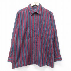 【50%OFF】XL★古着 バンヒューセン 長袖 シャツ メンズ 90年代 90s エンジ他 ストライプ 24nov22 中古 トップス
