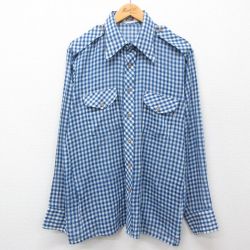 【20%OFF】L★古着 バンヒューセン 長袖 シャツ メンズ 70年代 70s 紺他 ネイビー チェック 24nov25 中古 トップス
