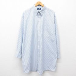 XL★古着 長袖 シャツ メンズ 00年代 00s 大きいサイズ ロング丈 紺他 ネイビー ストライプ 24nov25 中古 トップス