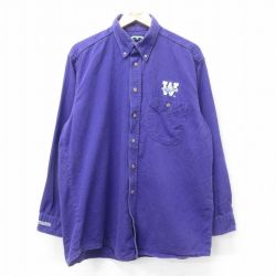 XL★古着 長袖 シャツ メンズ 00年代 00s W ロング丈 コットン ボタンダウン 紫 パープル 24nov25 中古 トップス