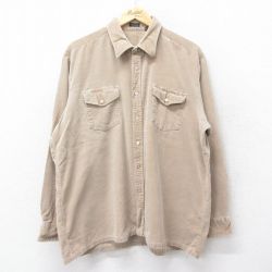 XL★古着 長袖 シャツ メンズ 80年代 80s コーデュロイ 大きいサイズ コットン 薄茶 ブラウン 24nov25 中古 トップス