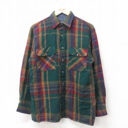 L★古着 長袖 シャツ メンズ 90年代 90s 緑他 グリーン チェック 24nov25 中古 トップス