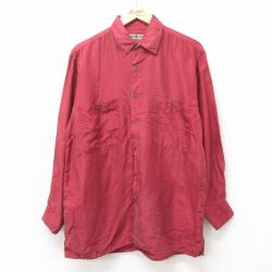 L★古着 長袖 シャツ メンズ 90年代 90s シルク エンジ 24nov25 中古 トップス
