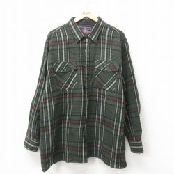 XL★古着 長袖 シャツ メンズ 90年代 90s 大きいサイズ 薄緑他 グリーン チェック 24nov25 中古 トップス