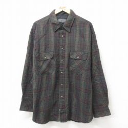 XL★古着 長袖 シャツ メンズ 90年代 90s 大きいサイズ 黒他 ブラック チェック 24nov25 中古 トップス