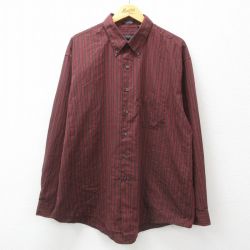 XL★古着 バンヒューセン 長袖 シャツ メンズ 大きいサイズ ボタンダウン エンジ他 ストライプ 24nov27 中古 トップス