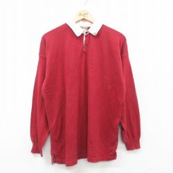L★古着 長袖 ポロ シャツ メンズ 90年代 90s コットン USA製 エンジ他 24nov30 中古 トップス