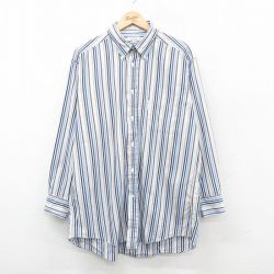 【50%OFF】L★古着 長袖 シャツ メンズ 90年代 90s ロング丈 コットン ボタンダウン 白他 ホワイト ストライプ 24nov30 中古 トップス