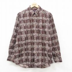 L★古着 長袖 シャツ メンズ 00年代 00s コットン ボタンダウン 茶他 ブラウン 24dec06 中古 トップス
